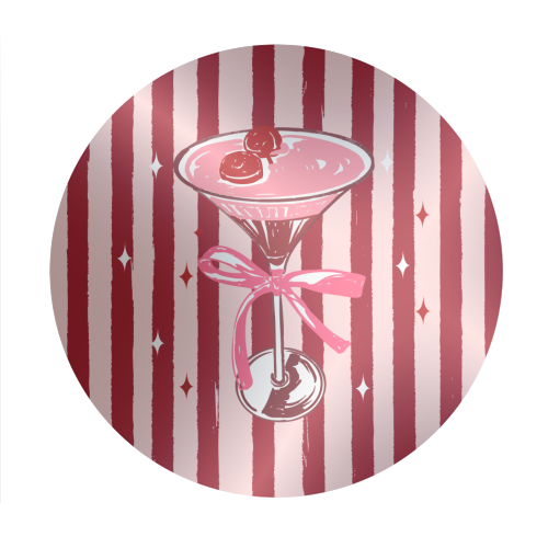 Retro Valentine Striped Cocktail Coquette Illustration - Circle Sticker by EZbie