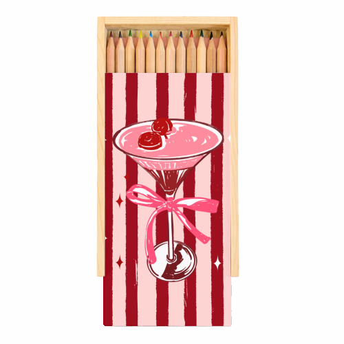 Retro Valentine Striped Cocktail Coquette Illustration - Coloured Pencils with Box by EZbie