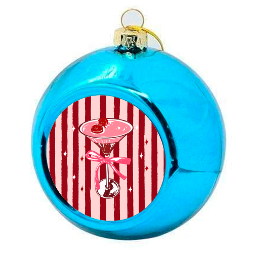 Retro Valentine Striped Cocktail Coquette Illustration - colourful christmas bauble by EZbie