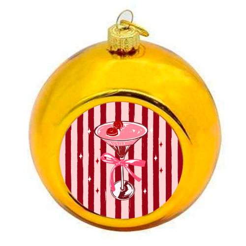 Retro Valentine Striped Cocktail Coquette Illustration - colourful christmas bauble by EZbie