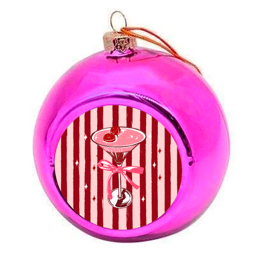 Retro Valentine Striped Cocktail Coquette Illustration - colourful christmas bauble by EZbie