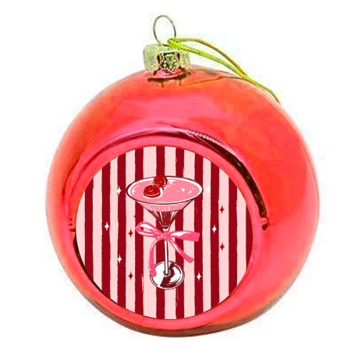 Retro Valentine Striped Cocktail Coquette Illustration - colourful christmas bauble by EZbie