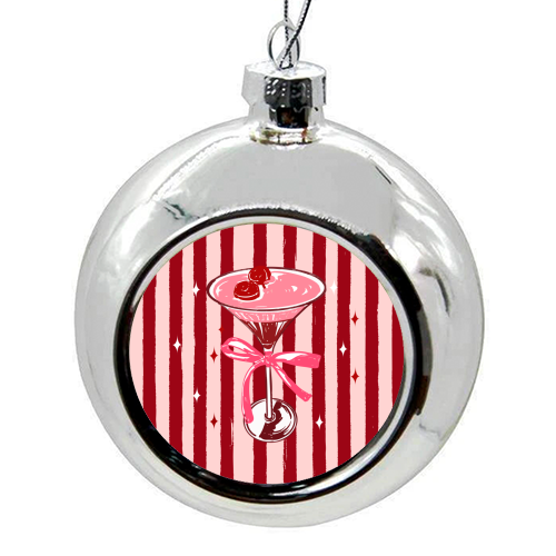 Retro Valentine Striped Cocktail Coquette Illustration - colourful christmas bauble by EZbie