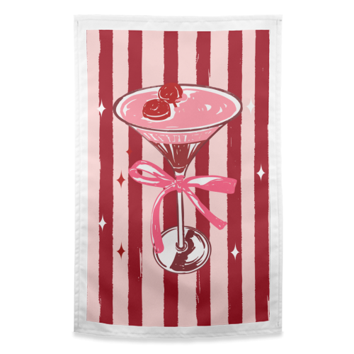 Retro Valentine Striped Cocktail Coquette Illustration - funny tea towel by EZbie