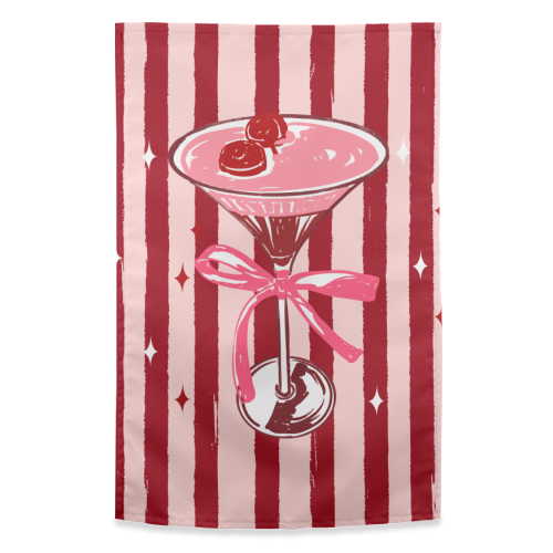 Retro Valentine Striped Cocktail Coquette Illustration - funny tea towel by EZbie