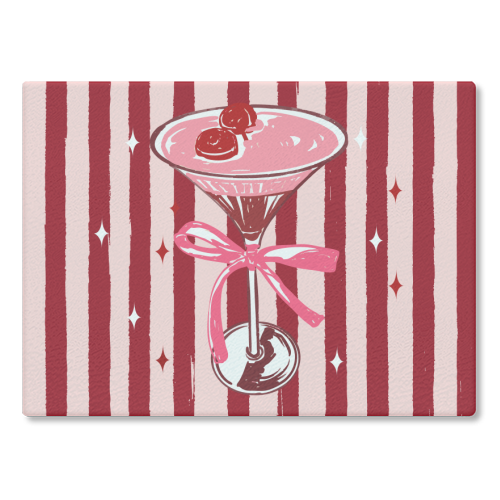 Retro Valentine Striped Cocktail Coquette Illustration - glass chopping board by EZbie