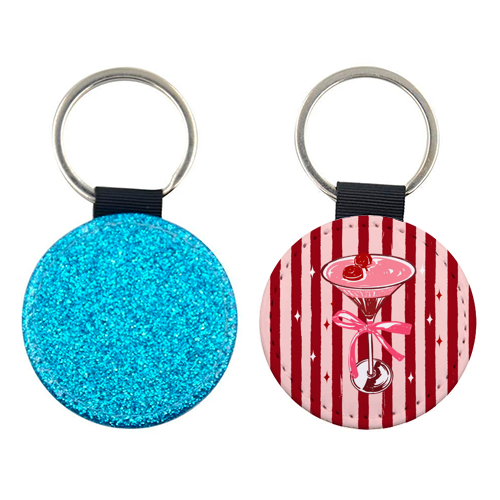 Retro Valentine Striped Cocktail Coquette Illustration - keyring by EZbie