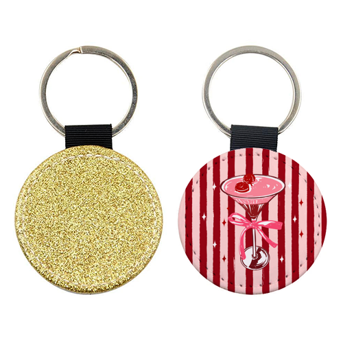 Retro Valentine Striped Cocktail Coquette Illustration - keyring by EZbie