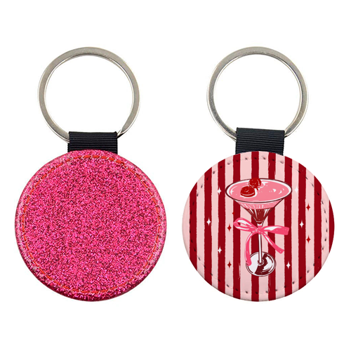 Retro Valentine Striped Cocktail Coquette Illustration - keyring by EZbie