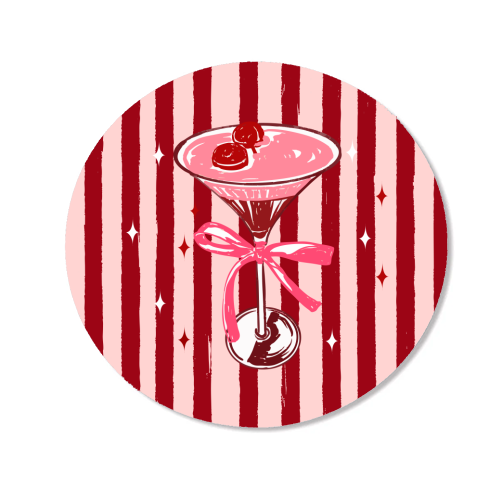Retro Valentine Striped Cocktail Coquette Illustration - Magnet by EZbie