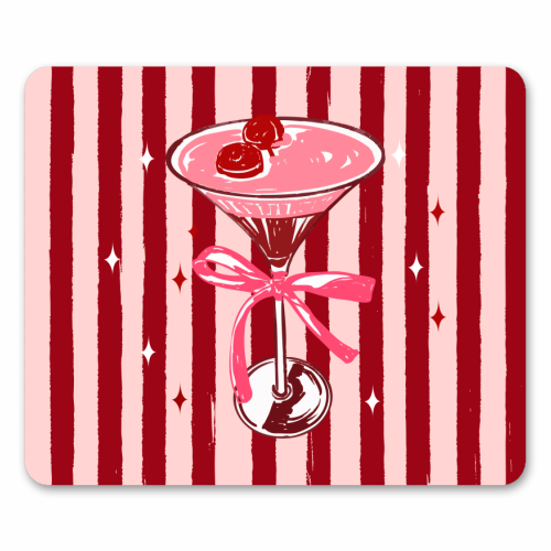 Retro Valentine Striped Cocktail Coquette Illustration - mouse mat by EZbie