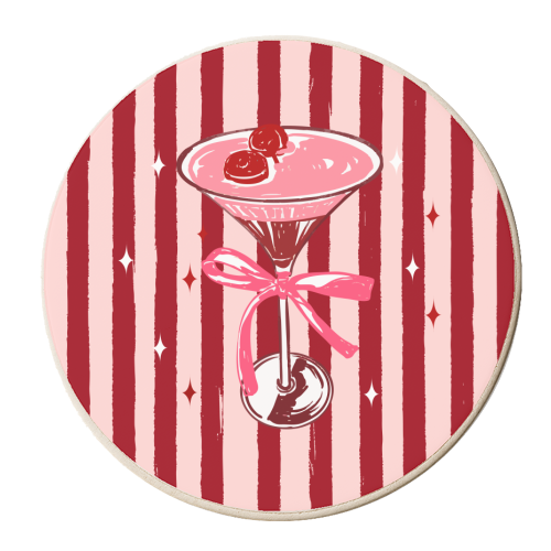 Retro Valentine Striped Cocktail Coquette Illustration - personalised beer coaster by EZbie