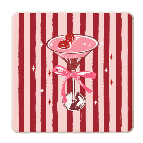 Retro Valentine Striped Cocktail Coquette Illustration - personalised beer coaster by EZbie