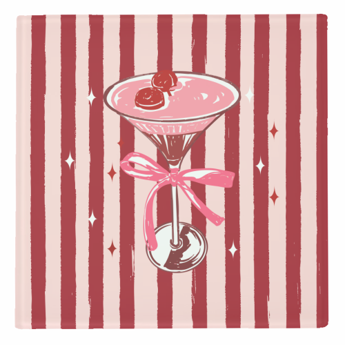Retro Valentine Striped Cocktail Coquette Illustration - personalised beer coaster by EZbie