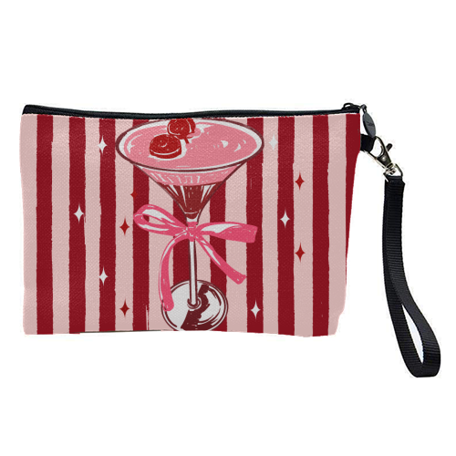 Retro Valentine Striped Cocktail Coquette Illustration - pretty makeup bag by EZbie