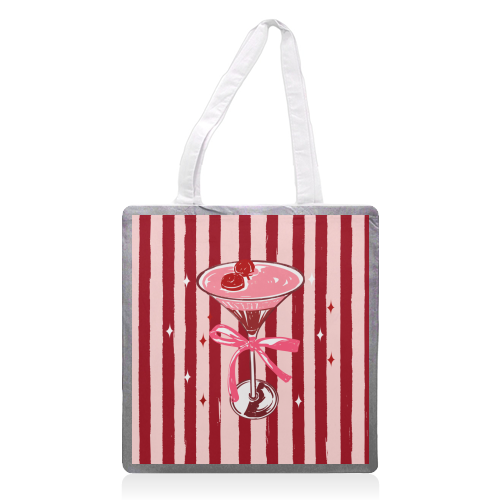 Retro Valentine Striped Cocktail Coquette Illustration - printed canvas tote bag by EZbie