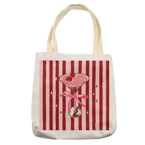 Retro Valentine Striped Cocktail Coquette Illustration - printed canvas tote bag by EZbie