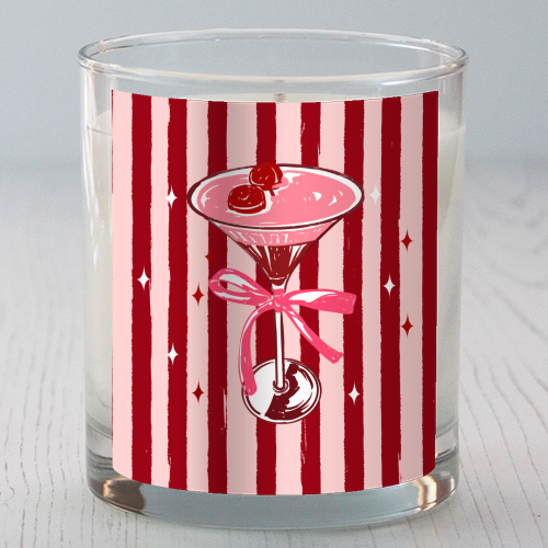 Retro Valentine Striped Cocktail Coquette Illustration - scented candle by EZbie
