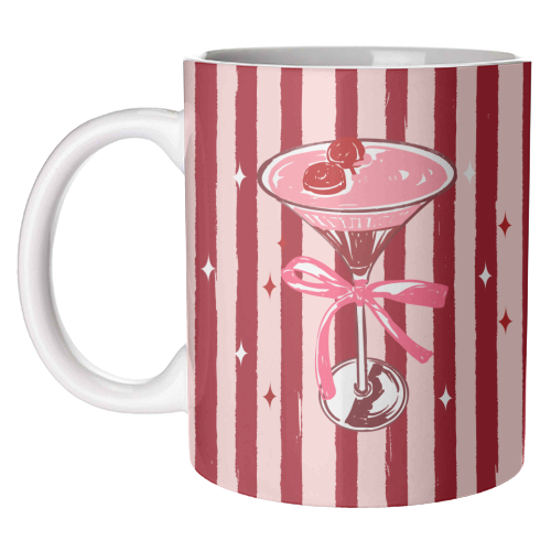 Retro Valentine Striped Cocktail Coquette Illustration - unique mug by EZbie