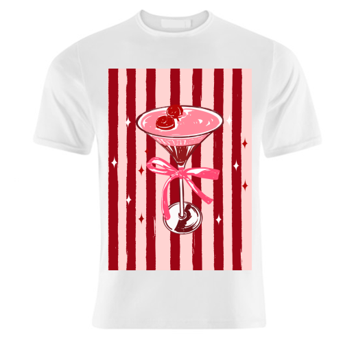 Retro Valentine Striped Cocktail Coquette Illustration - unique t shirt by EZbie