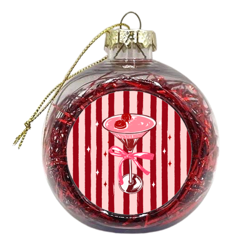 Retro Valentine Striped Cocktail Coquette Illustration - xmas bauble by EZbie