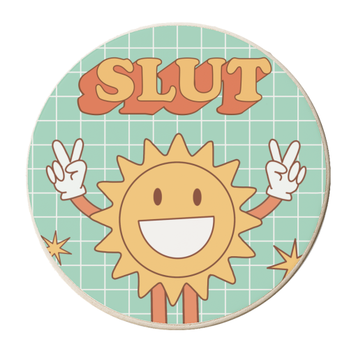 Retro Y2K Slut Sun - personalised beer coaster by AbiGoLucky