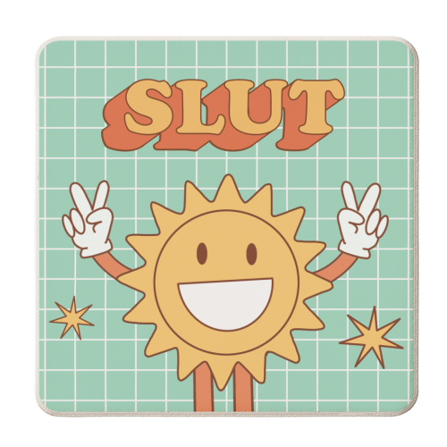 Retro Y2K Slut Sun - personalised beer coaster by AbiGoLucky