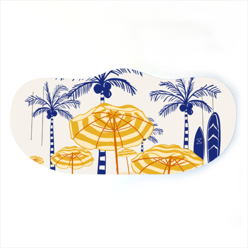 Retro Yellow Beach Vibes – Palms, Umbrellas & Surfboards - face cover mask by EZbie