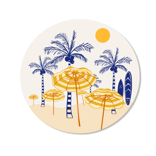 Retro Yellow Beach Vibes – Palms, Umbrellas & Surfboards - Magnet by EZbie