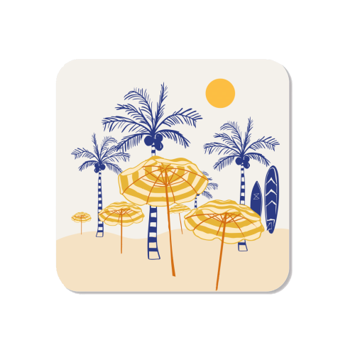 Retro Yellow Beach Vibes – Palms, Umbrellas & Surfboards - Magnet by EZbie