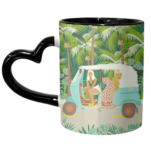 Rikshaw ride with Javan leopards in Bali | Tropical Nature Jungle Bohemian Wildlife Travel - unique mug by Uma Prabhakar Gokhale