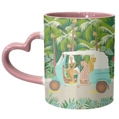 Rikshaw ride with Javan leopards in Bali | Tropical Nature Jungle Bohemian Wildlife Travel - unique mug by Uma Prabhakar Gokhale