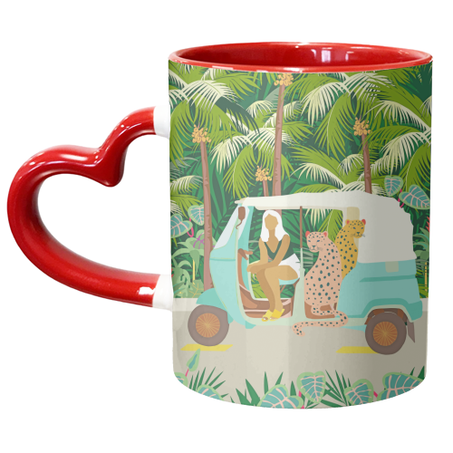Rikshaw ride with Javan leopards in Bali | Tropical Nature Jungle Bohemian Wildlife Travel - unique mug by Uma Prabhakar Gokhale