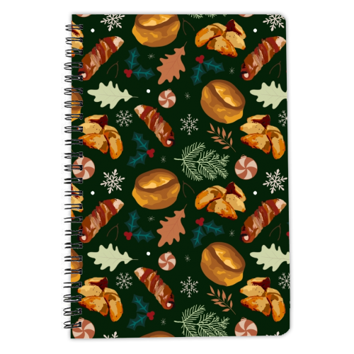 Roast dinner Christmas repeating pattern - personalised A4, A5, A6 notebook by The Girl Next Draw
