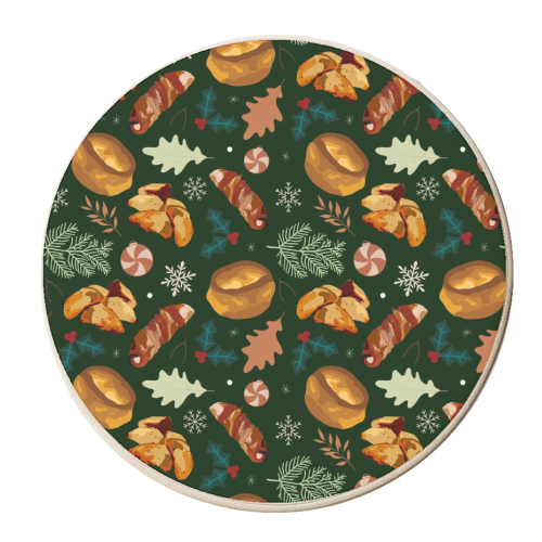 Roast dinner Christmas repeating pattern - personalised beer coaster by The Girl Next Draw