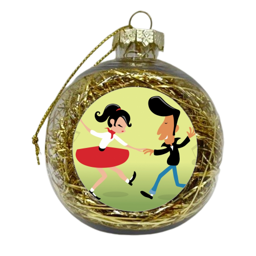 ROCK N ROLL DANCE, 50s, RETRO, VINTAGE, QUIFF, BOP, ROCKABILLY, MUSIC, DANCE - xmas bauble by Snugbat