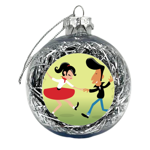 ROCK N ROLL DANCE, 50s, RETRO, VINTAGE, QUIFF, BOP, ROCKABILLY, MUSIC, DANCE - xmas bauble by Snugbat