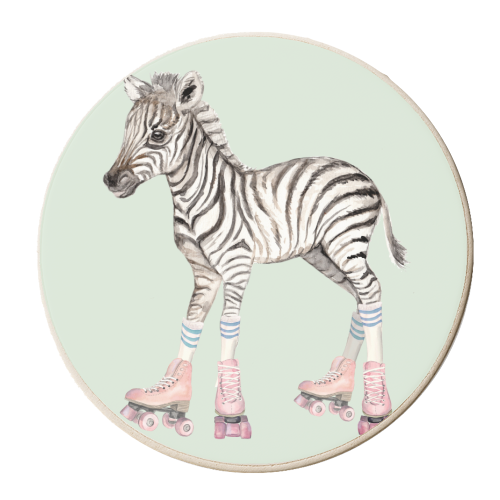 Roller skating Zebra - personalised beer coaster by Beth Reed
