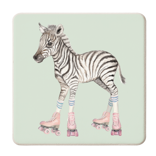 Roller skating Zebra - personalised beer coaster by Beth Reed