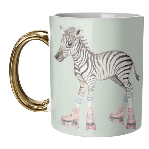 Roller skating Zebra - unique mug by Beth Reed