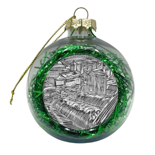 Roof tops lin block - xmas bauble by James Giddins