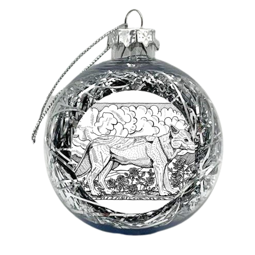 Rose and Wolf - xmas bauble by Rosie Hendry