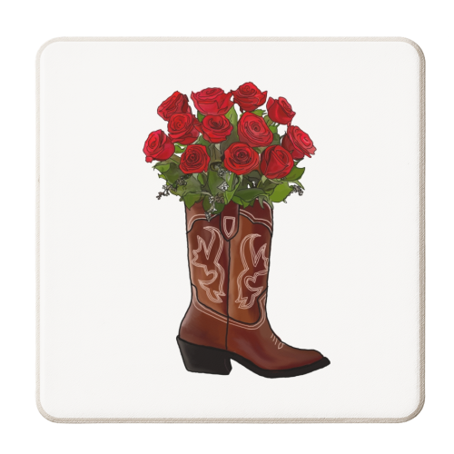 Rose Cowboy Bootanical - personalised beer coaster by Claire Rook