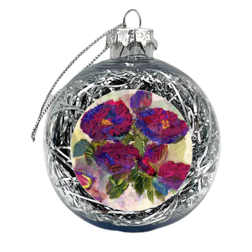 Rose Rhapsody in Blue - xmas bauble by Barbara Shaw