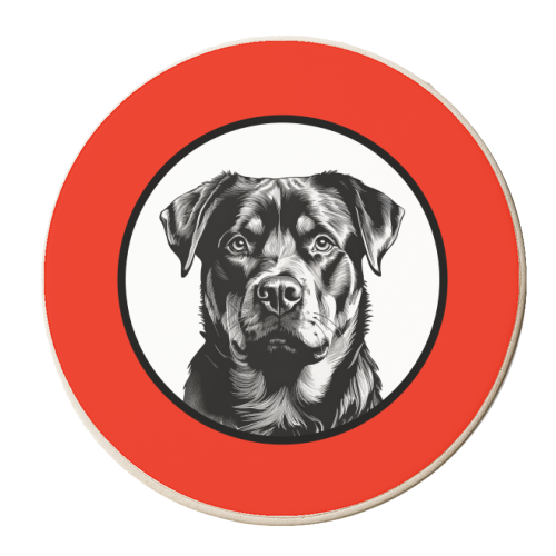 Rottweiler Cameo Dog Portrait (Red) - personalised beer coaster by Adam Regester
