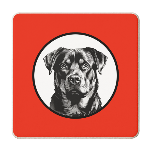 Rottweiler Cameo Dog Portrait (Red) - personalised beer coaster by Adam Regester