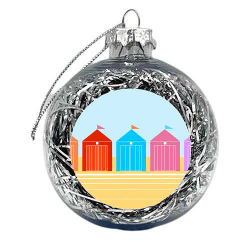 Row Of Colourful Beach Huts - xmas bauble by Adam Regester