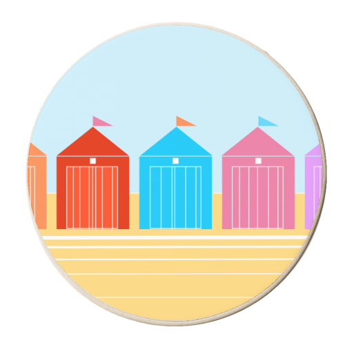 Row Of Colourful Beach Huts - personalised beer coaster by Adam Regester