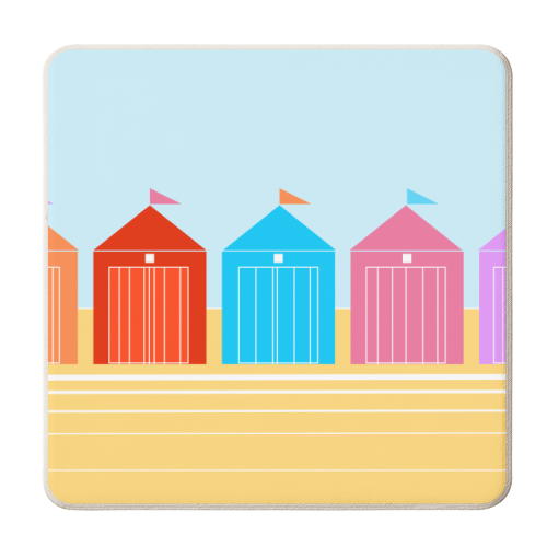 Row Of Colourful Beach Huts - personalised beer coaster by Adam Regester