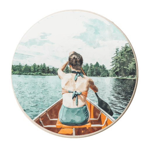Row Your Own Boat | Woman Empowerment Confidence Painting | Positive Growth Mindset Boho Adventure - personalised beer coaster by Uma Prabhakar Gokhale